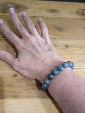 Labradorite Beaded Stretch Bracelet - Gray Blue Sheen